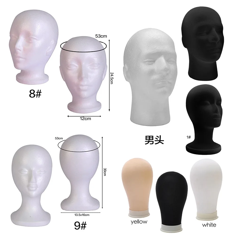Wholesale EPS DIY hat stand  realistic stand white black male man human styrofoam wig mannequins head for wig display hats