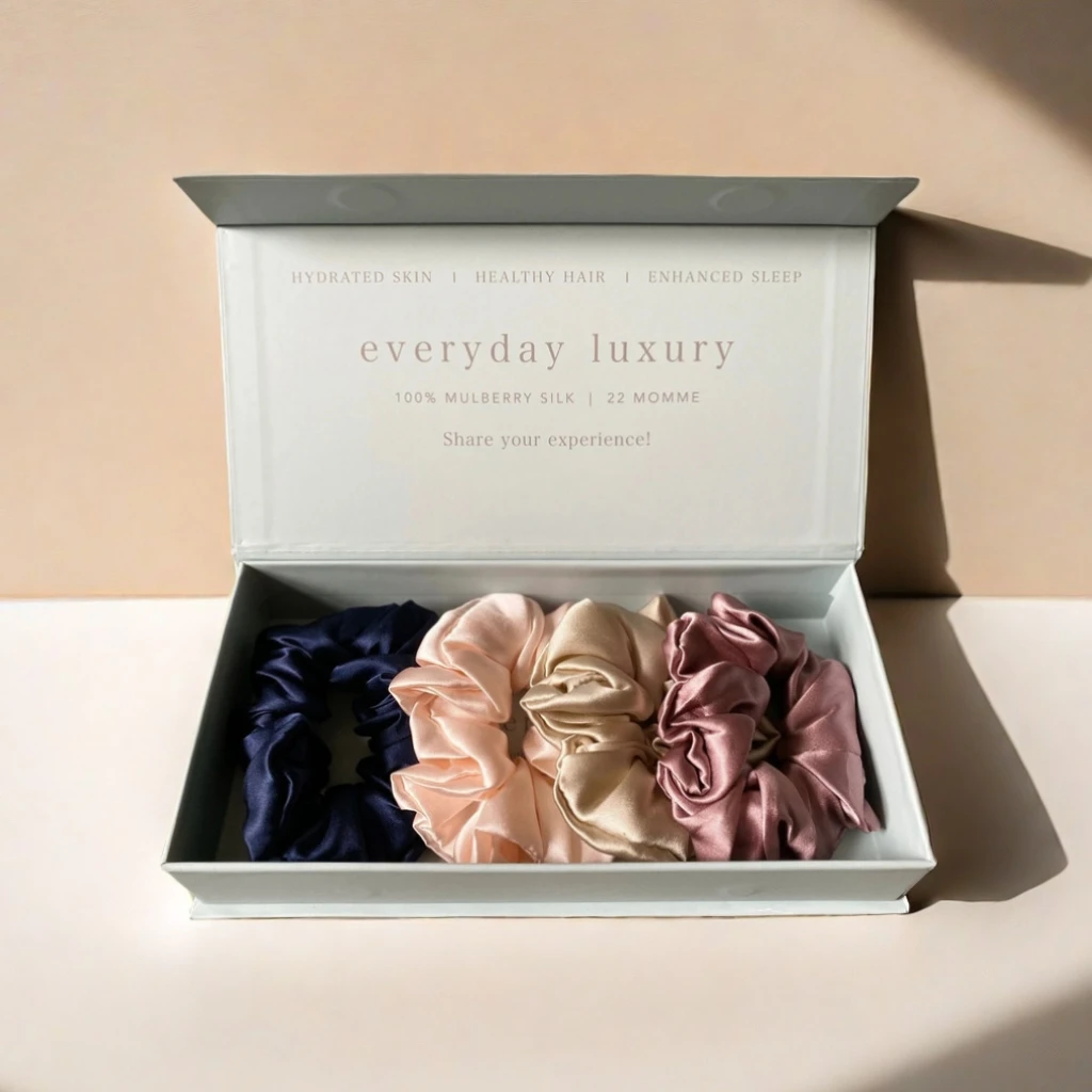 Wholesale women solid color mulberry silk scrunchies hair ties ring 100% mulberry silk hair scrunchies