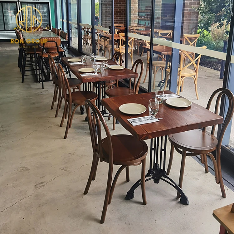 China custom coffee tea shop hospitality commercial cafe oak laminated wood square restaurant furniture table and chair set