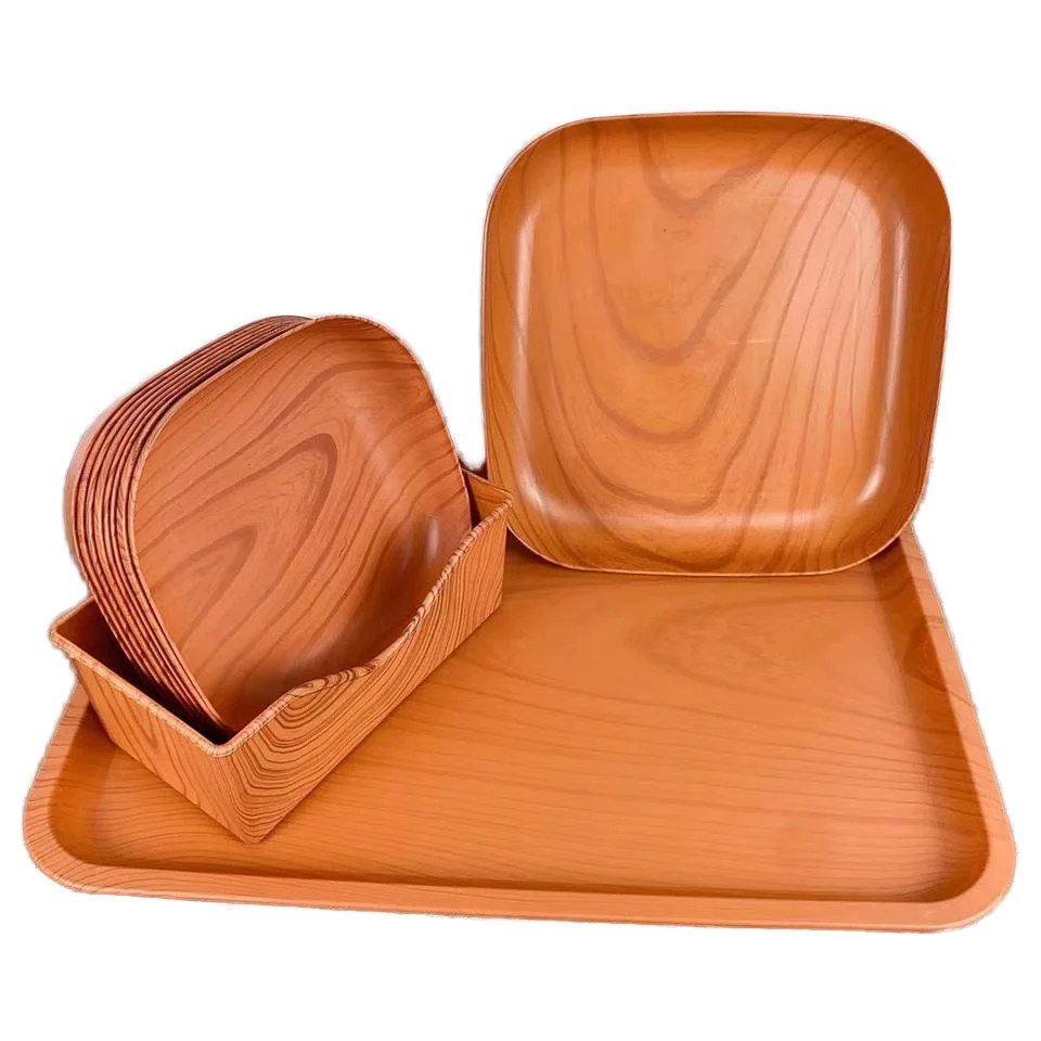 Simple Wood Grain Bone Spit Dish Set Home Commercial Afternoon Tea Fruit Plate Nut Snack Plastic Plate