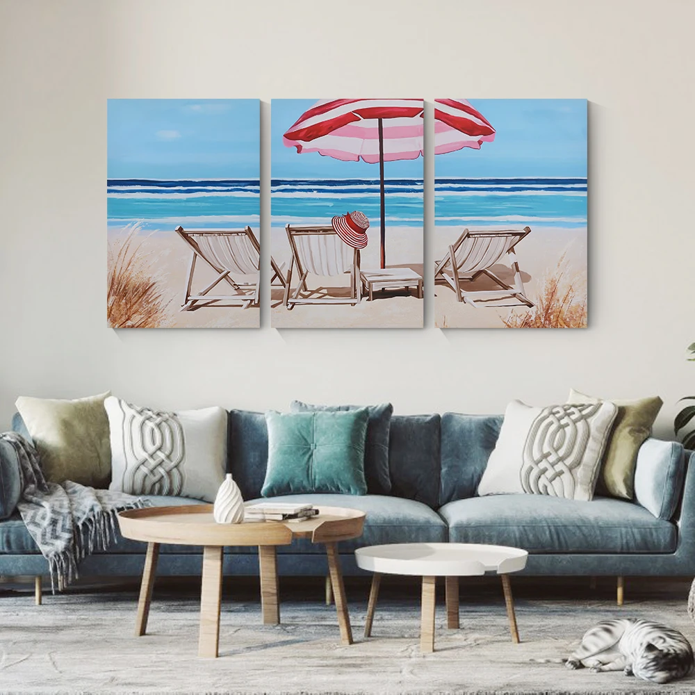 Holiday with sand and sea beach wall art decoration living room canvas picture print