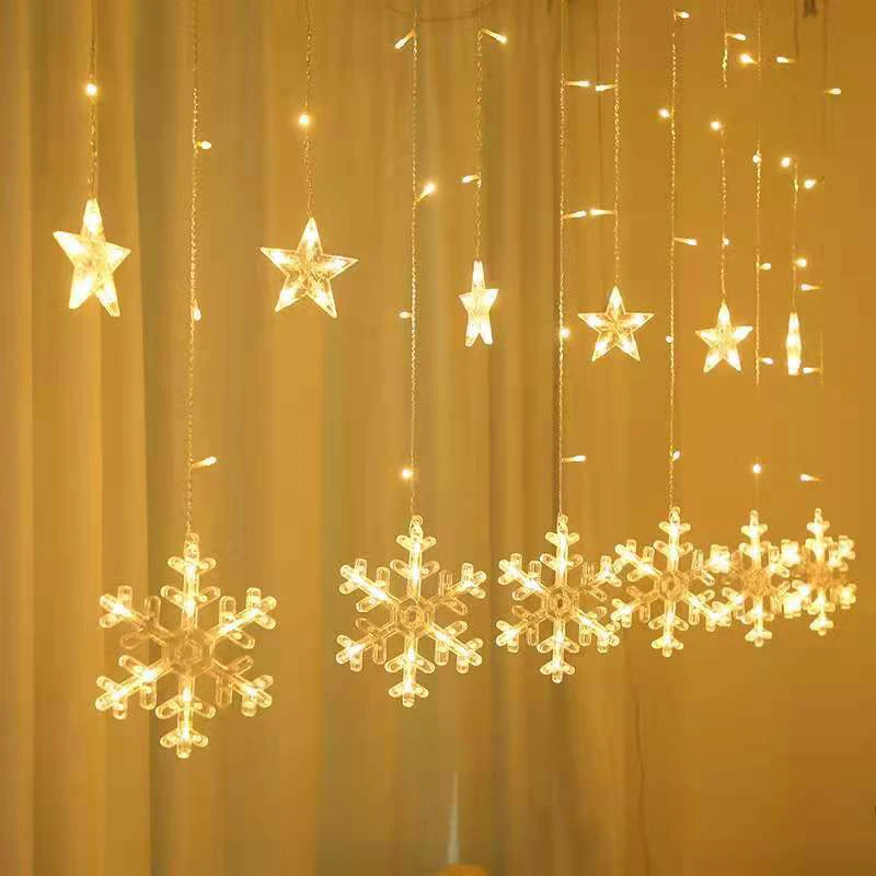 snowflake shape window curtain string light christmas fairy led curtain light for wedding room holiday festival decoration