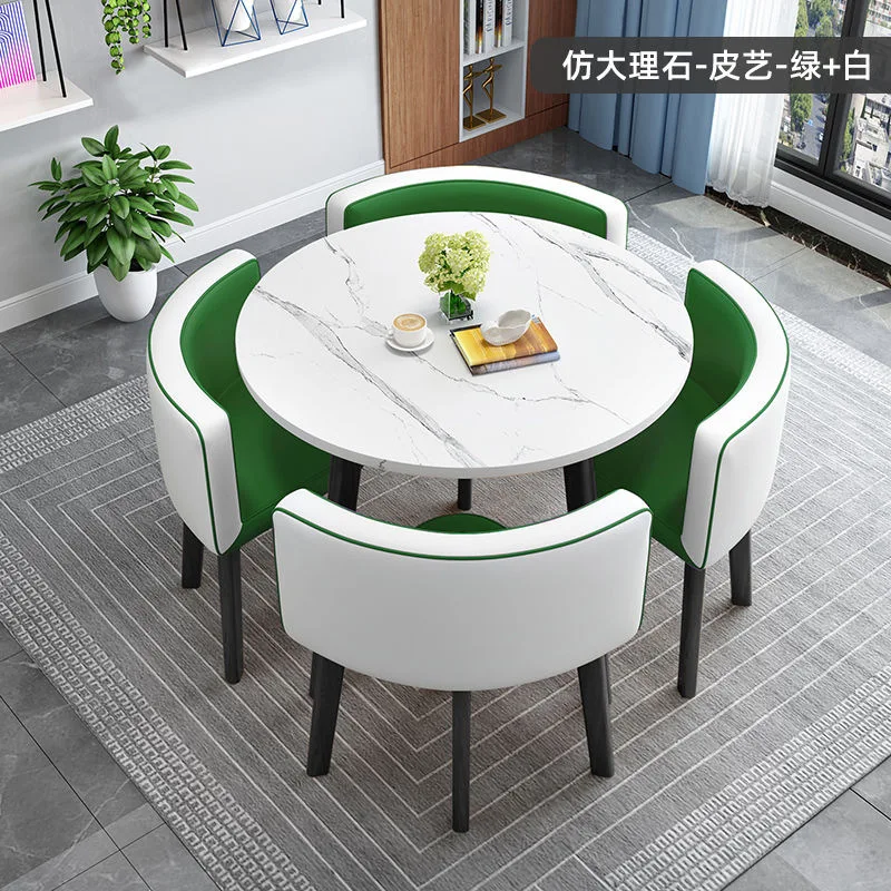 Modern Luxury Wood Kitchen Restaurant Tables and Chair Sets Room Furniture Small Round Marble Wooden Dining Table Set 4 Chairs