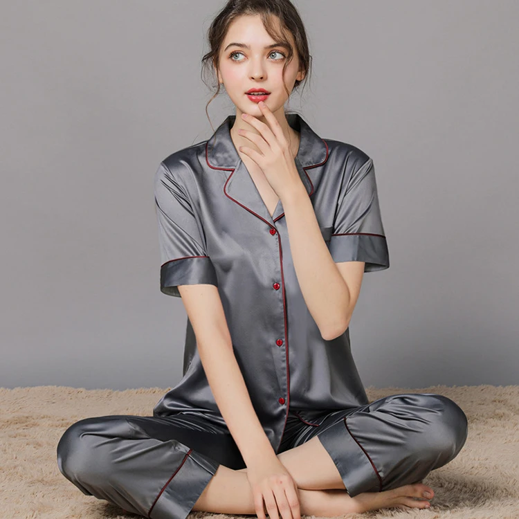 Pijamas Men Women Thin silk satin long sleeve Pajamas Sets Couple Satin Pajamas 2 Pcs Set Pyjamas Leisure Wear Pajamas