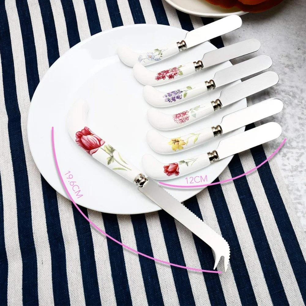 Нож для сыра из нержавеющей стали, нож для масла, набор из 7 предметов, керамическая ручка, столовые приборы