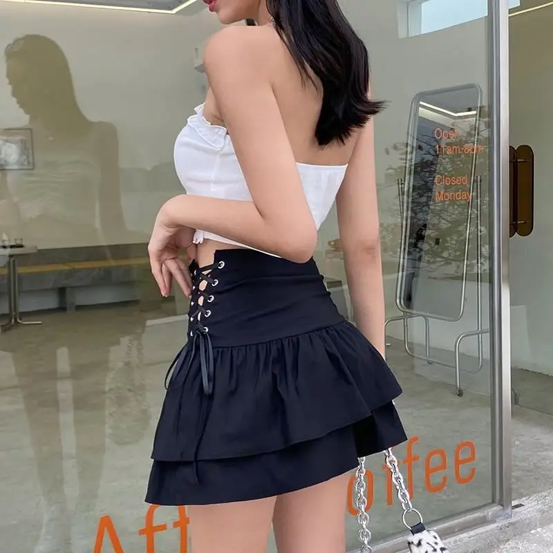 Women Wholesale Black Pluff Sexy Egirl Gothic Lace Up Layers Clothings Mini Skirts