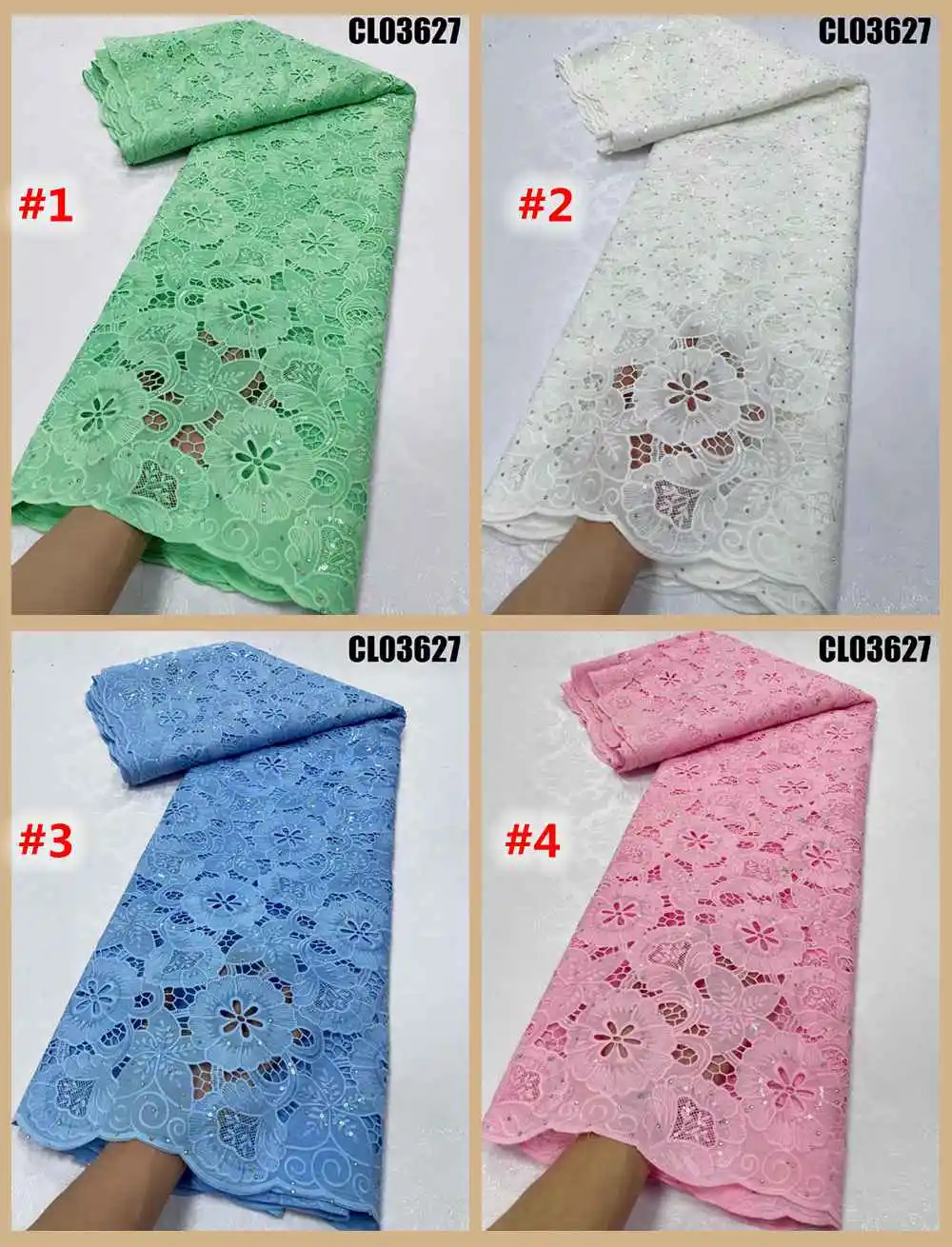 High Quality Mint Green Guipure Lace French Openwork Fabric Gemstone Embroidery African Cope Lace Fabric with Rhinestones