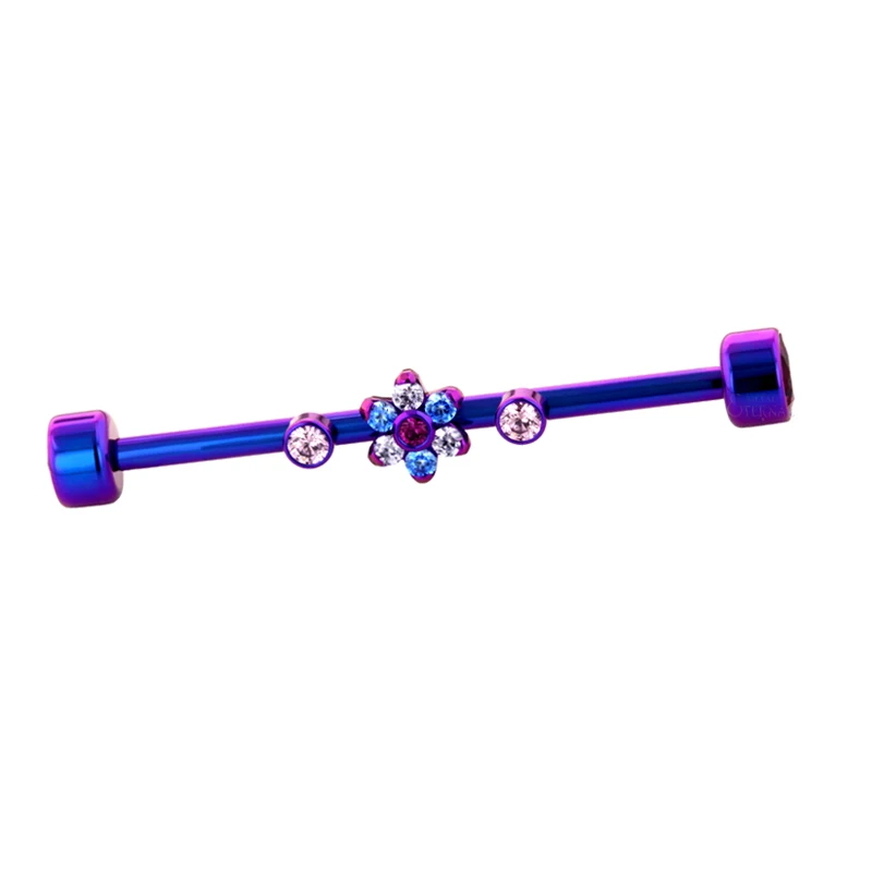 Вечная металлический 3-х прямой соединитель с внутренней резьбой CZ цветы ASTM F136 титан с внутренней резьбой Промышленные Штанги 14 г, ювелирное изделие для тела