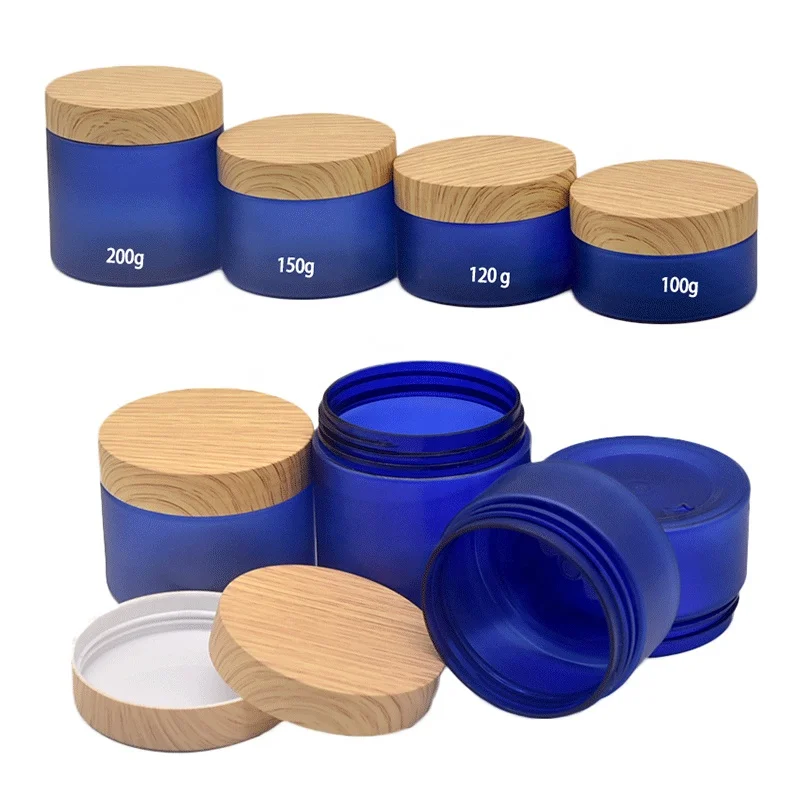 50g 80g 100g 150g 200g 250g white pet plastic face cream jar with wooden plastic grain bamboo lid