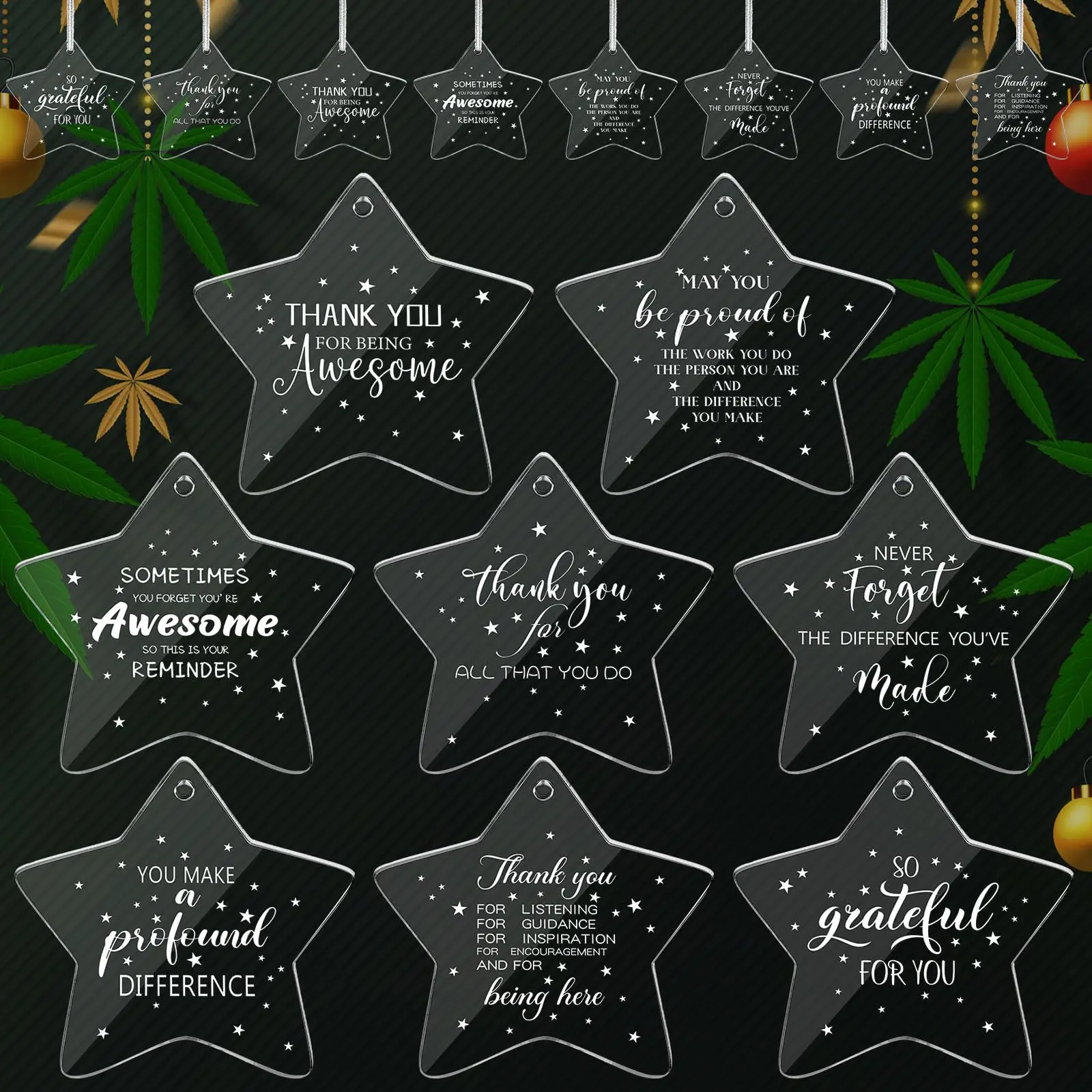 Wholesale 48 Pcs Christmas Acrylic Ornaments Thank You Hanging Plaque Farewell Ornaments Star Pendant For Coworkers