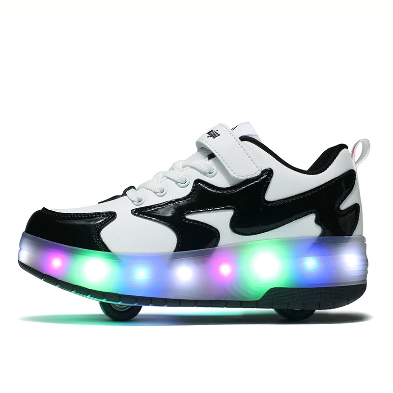 Hot Sale for Schools Girls Boys Roller Shoes Double wheels LED Light USB charging Roller Skating Shoes
