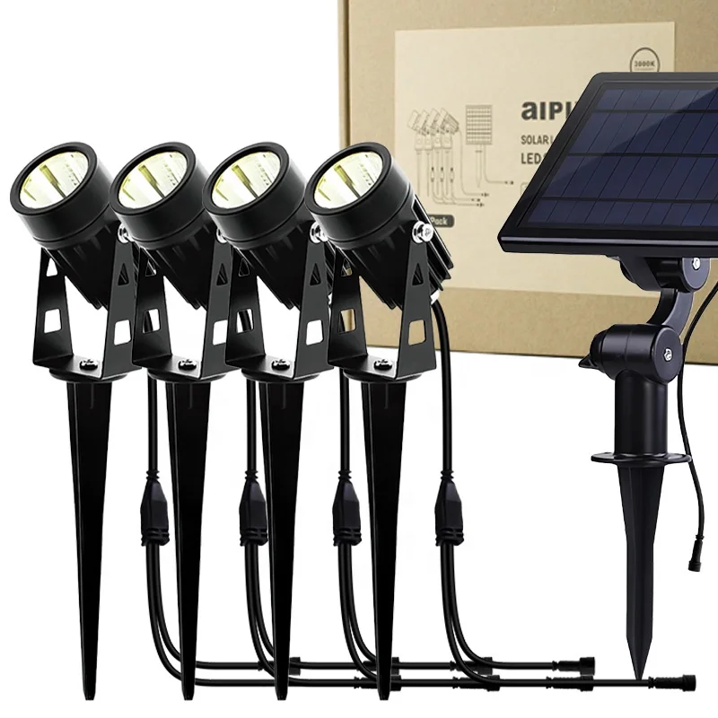 Amazon High Popular IP65  4W Waterproof Outdoor Spotlight Kit LED Landscape Spike Garden Solar Lights