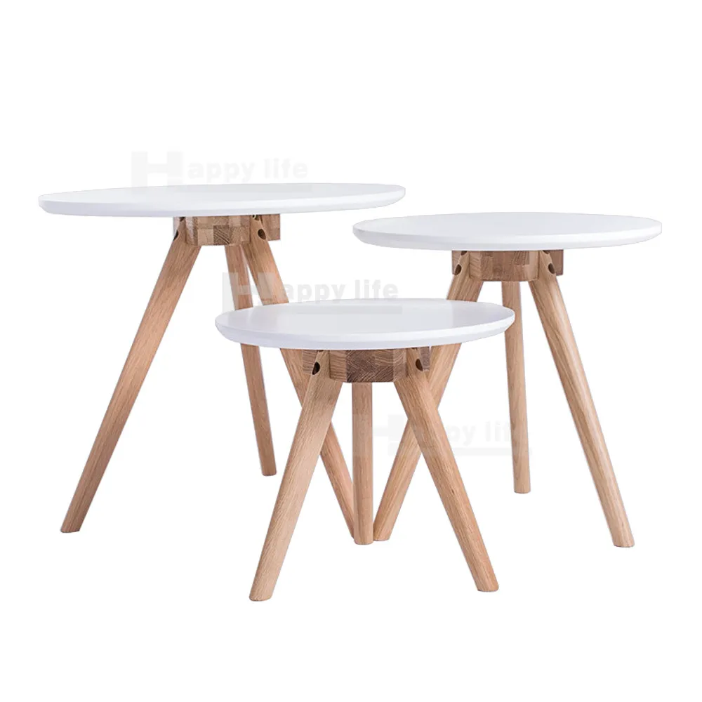 Latest alibaba white wood round coffee table set