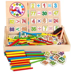 Maths Teaching Box Set Children Wooden Number Counting Math Toy Mathematics Sticker Calculate Educational Game