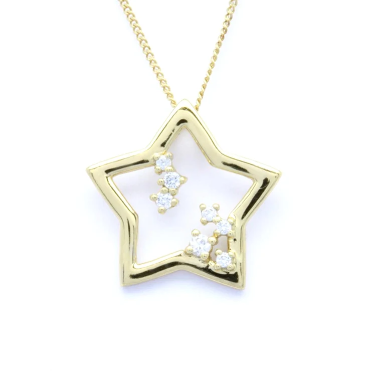 Wholesale Real Gold 18K 14K 9K Yellow Gold Star Pendant Natural Diamond Trendy Star Necklace for women