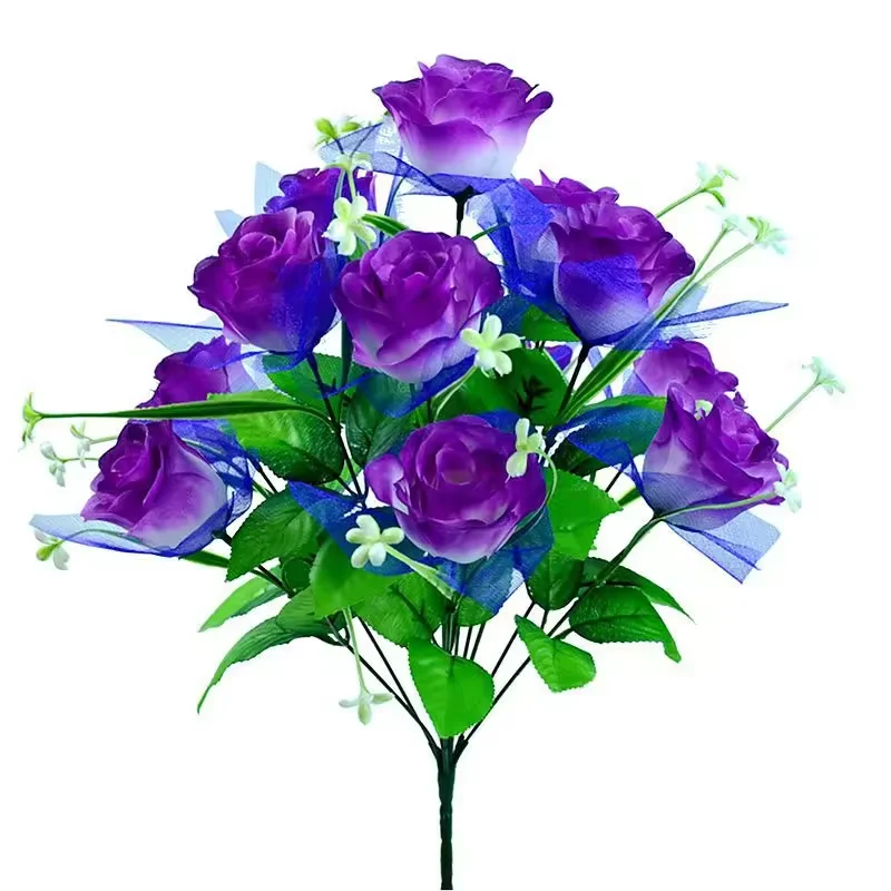 Wholesale 12 Heads Silk Roses Bunch Purple for Home Party Wedding Decoration