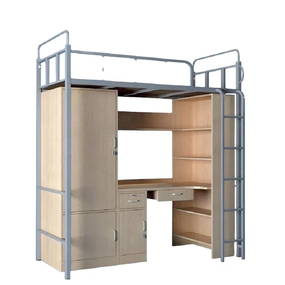 University School Twin Over Metal Frame Dormitory Bunk Bed With Desk And Wardrobe