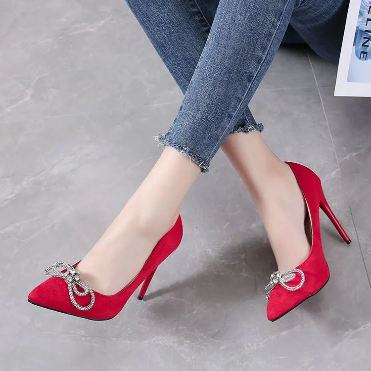 Factory Manufacturer Fashion Party big sizes Cheap Women Dress Shoes Ladies super high Heels shoes with rhinestone