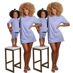 Mommy and Me Fall Outfits Middle Sleeve Length T-shirt Dress Women One Piece Shirt Baby Two