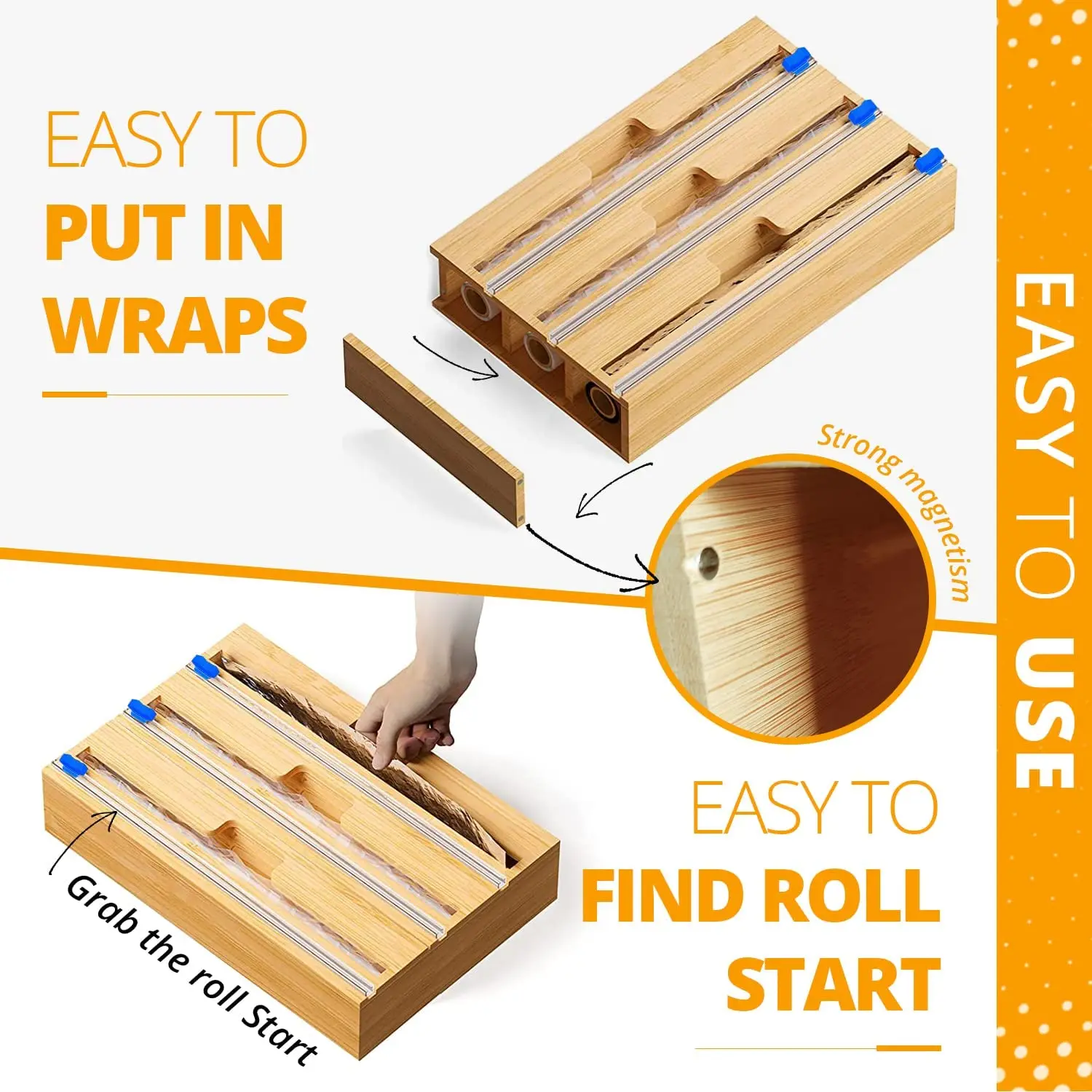 Multifunction Paper Tin Foil Cutter Dispenser 3 In 1roll Plastic Cling Bamboo Wall Mounted Wrap Dispenser Organizer