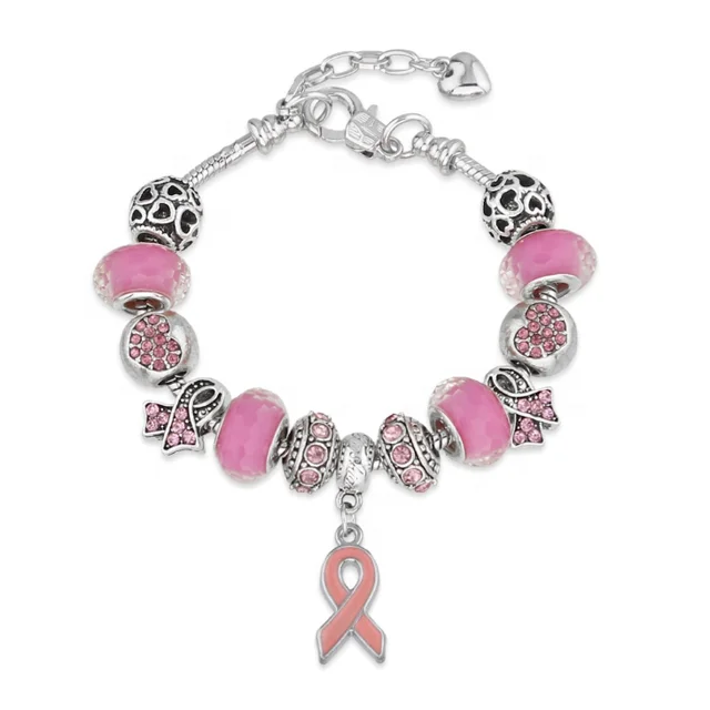 Alloy Pink Ribbon Breast Cancer Vracelet Awareness Charms Bracelet Wholesale
