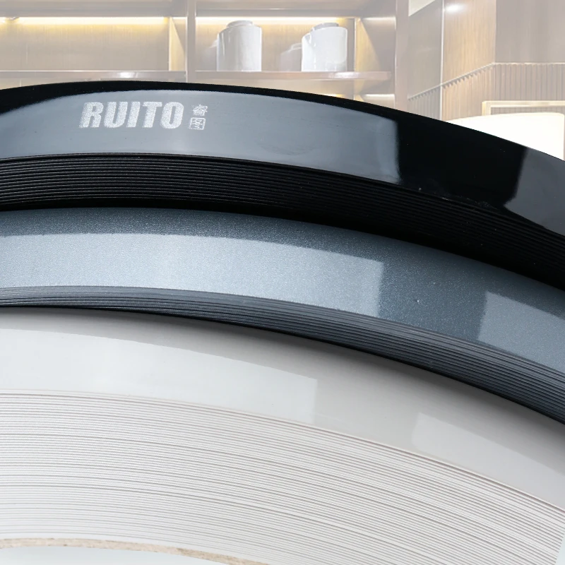 PVC high gloss edge banding furniture, high-end cabinets can add logo specifications, multiple colors to choose from