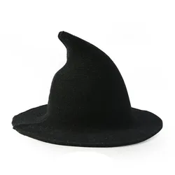 Halloween Knitted Wool Wizard Witch Wholesale Bucket Hats for Women Party Pointed Caps Unisex Black Red