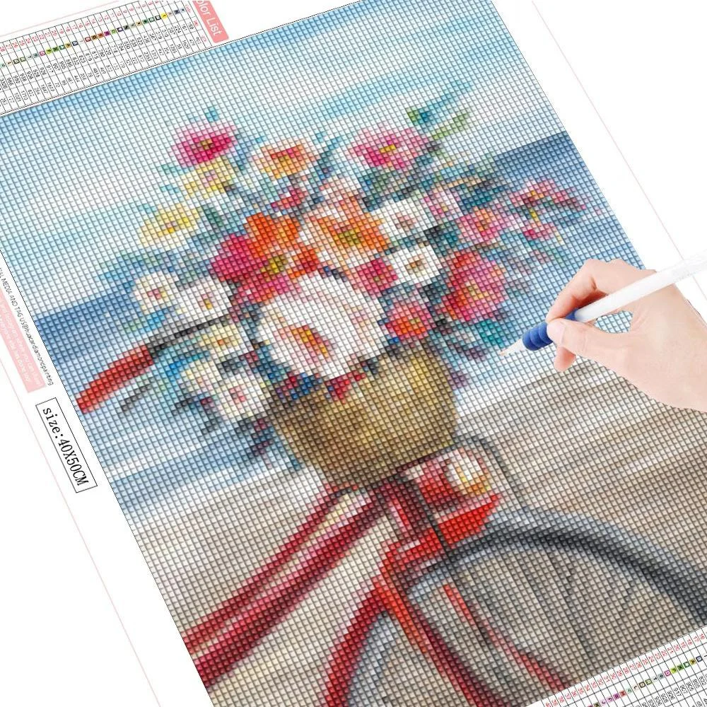 FIYO Flower Bicycle DIY 5D Diamond Painting Full Drill Kits Home and Kitchen Fashion Crystal Rhinestone Cross Stitch