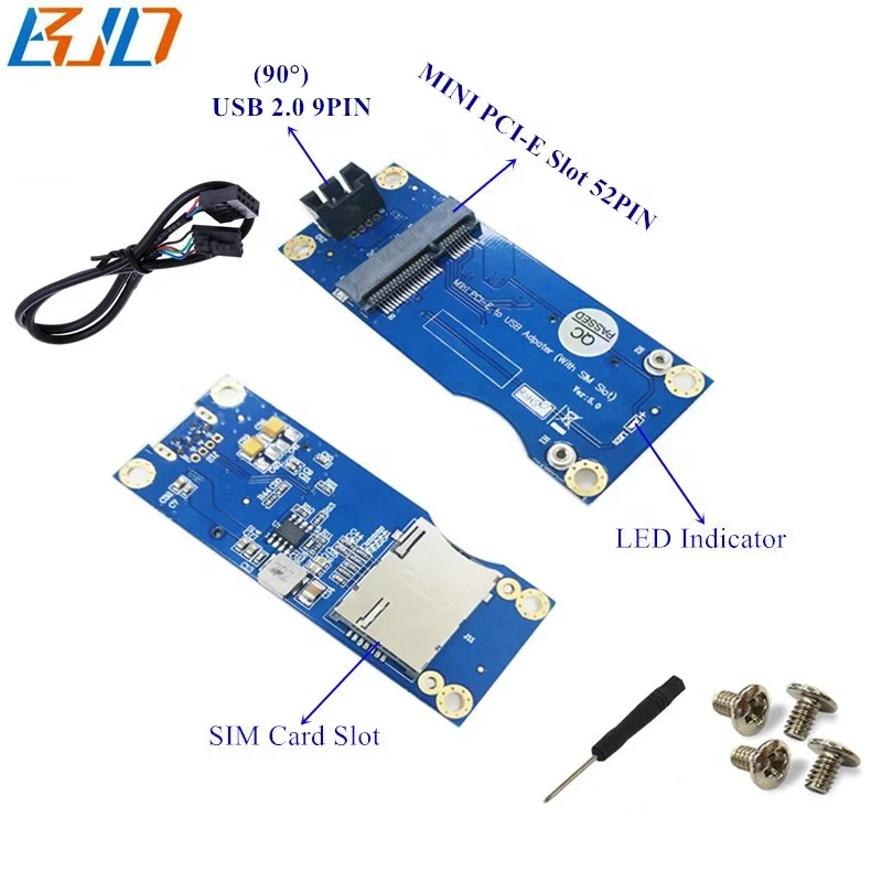 MPCIe Mini PCI E to USB 2.0 9Pin Adapter Card With SIM Slot for 3G 4G LTE Wireless Module Vertical 9 Pin Connector (62041903568)