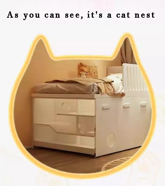 New Design Kids Bunk Bed Solid Wooden Bedroom Furniture  Double Bunk Beds with Stairs for Children with Cat Nest