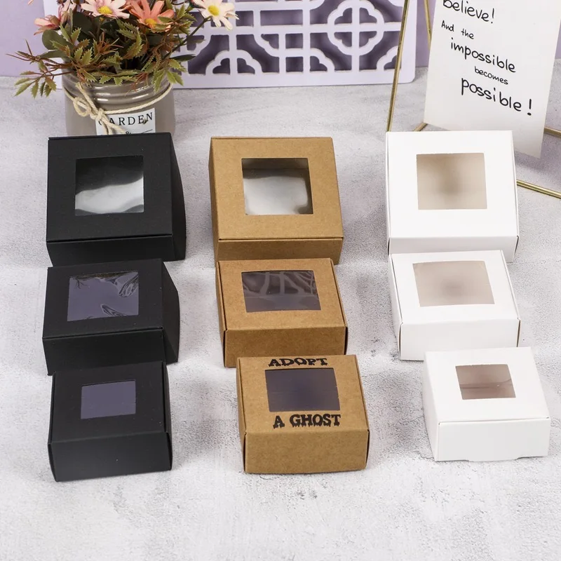 Luxury White Black Cardboard Gift Packaging Folding Paper Gift Box with Clear Window