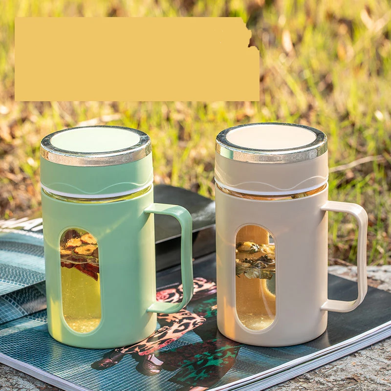 custom logo promotional glass cups office glass water bottle with plastic sleeve