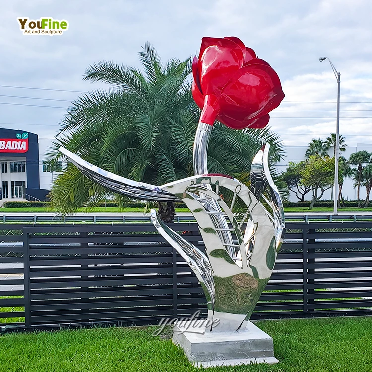 Large Outdoor Modern Stainless Steel Rose Flower Sculpture For Garden