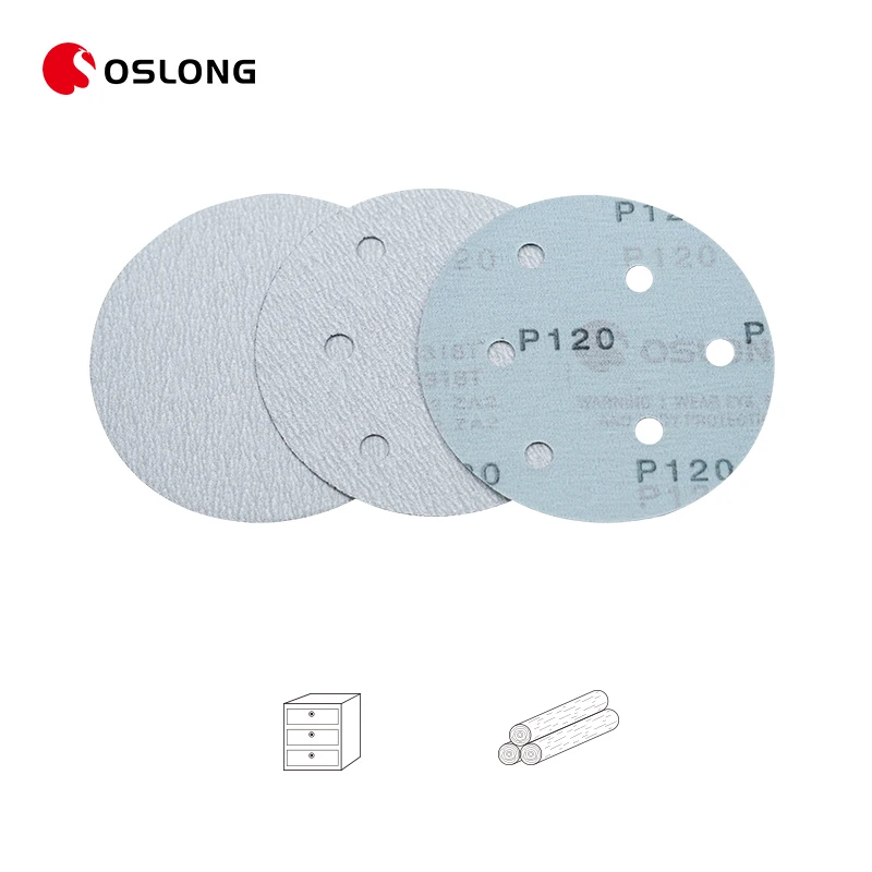 Латексная подложка Oslong белый шлифовальный диск из оксида алюминия Алюминиевый Абразивный Диск PSA с крючком и петлей
