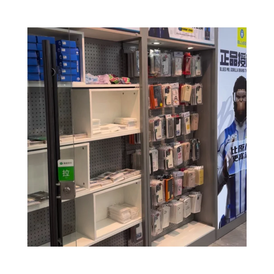 Modern Accessories Glass Soft Led Screen Vitrine Mobile Phone Case Display Showcase Custom Shopping Mall Kiosk for Cell Phone