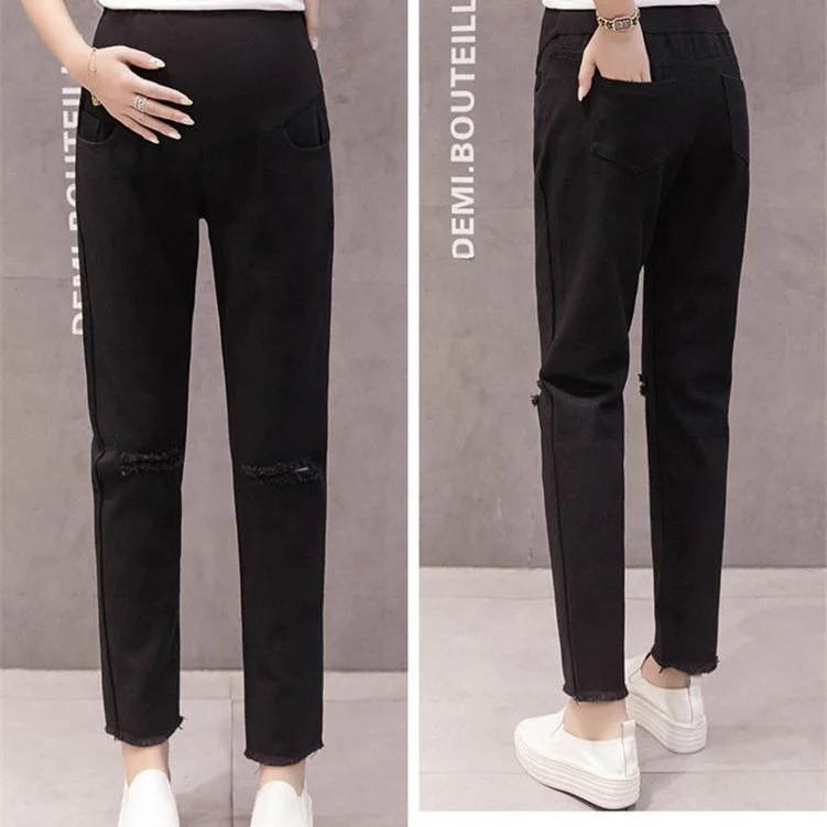 
2019 Korean version of the hole pregnant women stomach lift jeans 