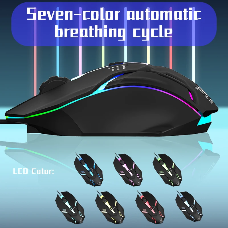 BUBM Souris геймер эргономичный LED RGB Проводная оптическая игровая мышь