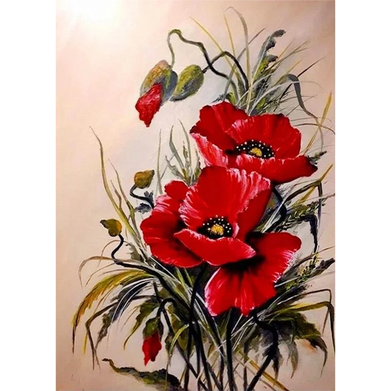 Diamond Art Painting Peony 30x40cm Full Drills Embroidery Red Flower Mosaic Needlework Home Decoration Kits