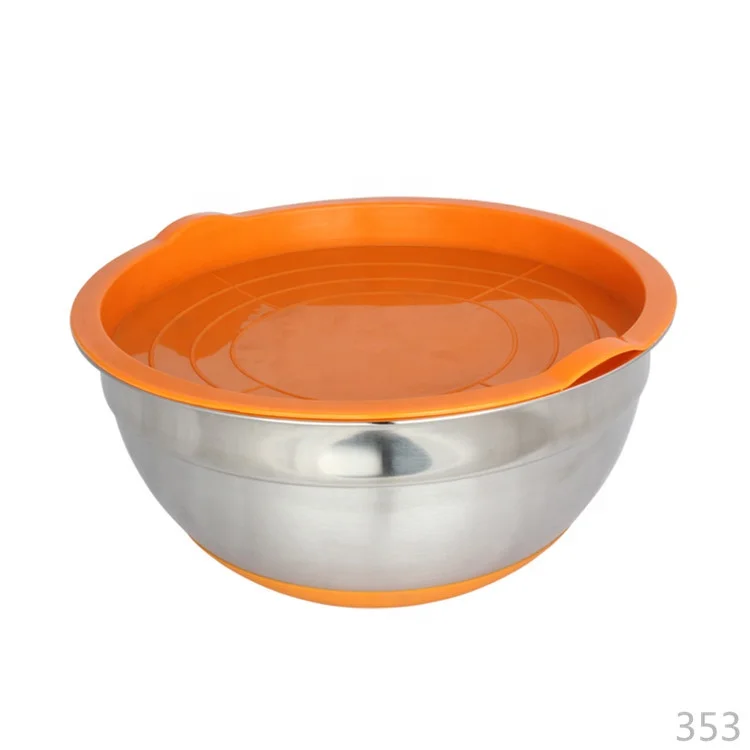 Stainless Steel Gasket Seal Container Steel Mixing Bowl With Lid Steel Air Tight Bowl With Lid And Silicon Base