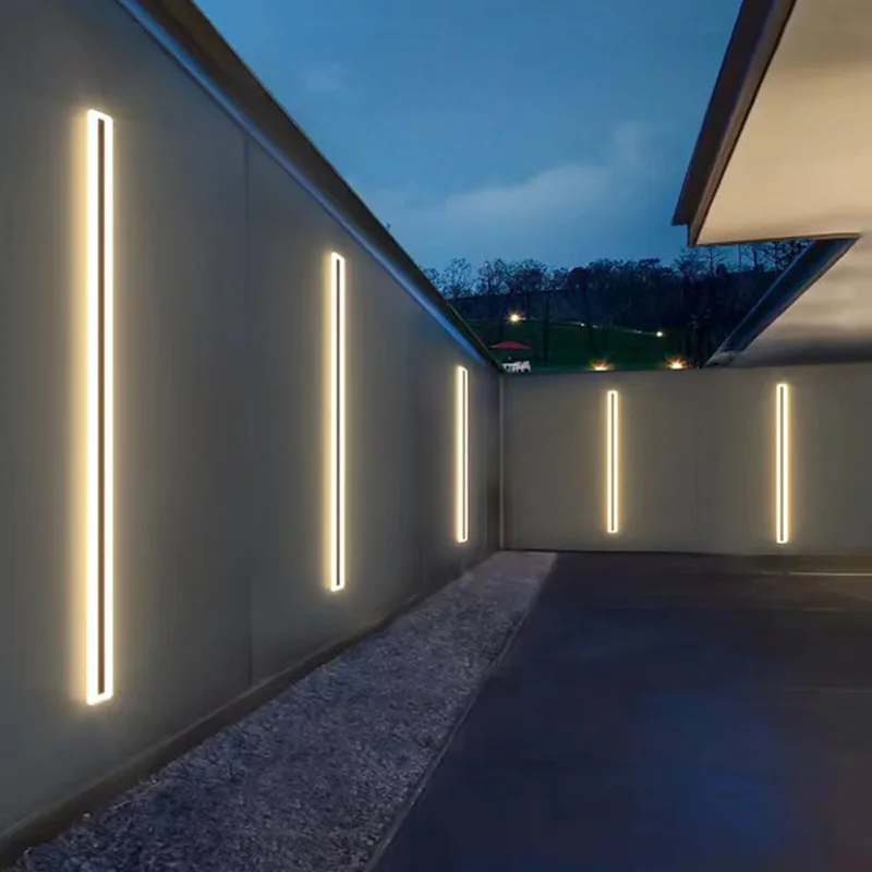 Линейный настенный светильник в скандинавском стиле, водонепроницаемые Уличные светодиодные настенные бра для крыльца, сада, минималистичное настенное освещение с длинной полосой