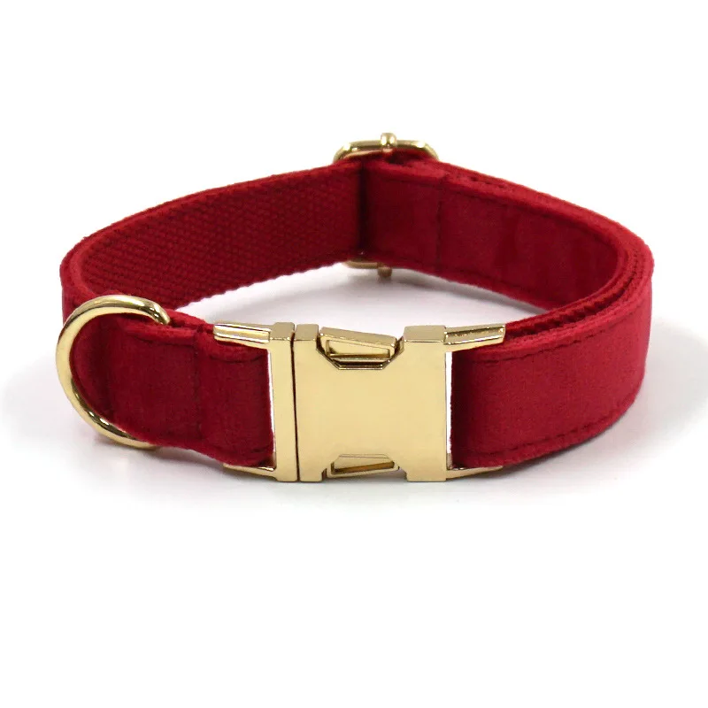 Classic Rose gold hardware pink velvet dog collar luxury durable cozy soft webbing metal dog collar dog lead manufacturer