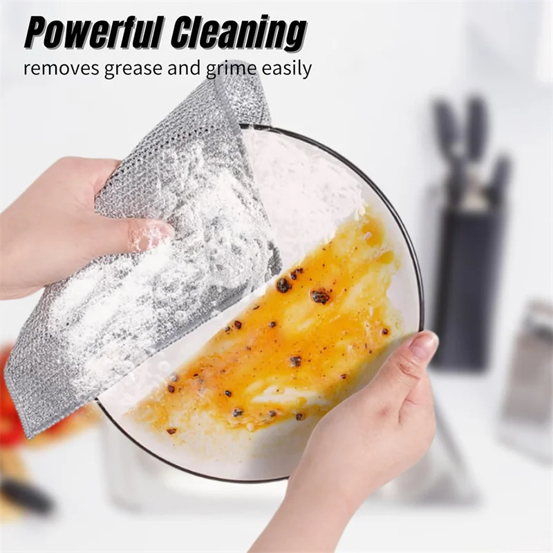 Double Layer Multi-Purpose Non-Scratch Wire Dishcloth Kitchen Cleaning Cloth and Dishwashing Rags