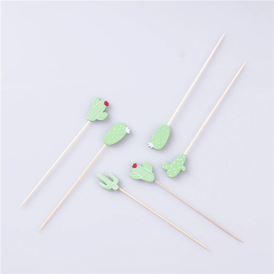 Lovely Cactus Design Disposable wooden Fruit picks for party
