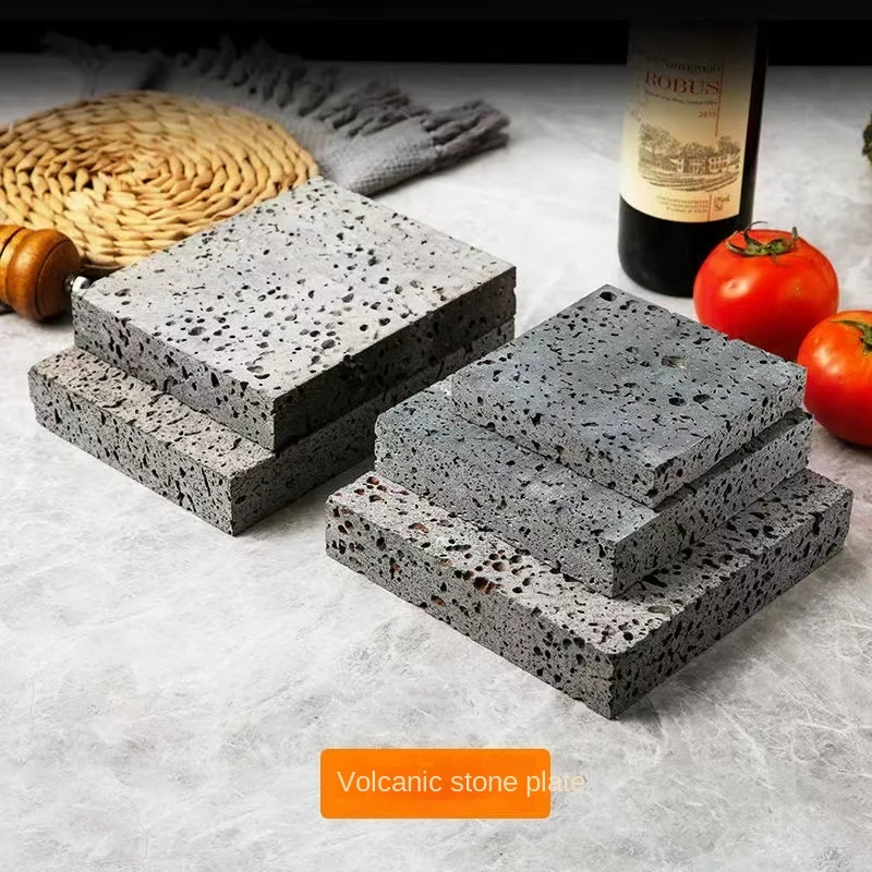 Modern Design Volcanic Rock Plate BBQ Insulation Slate Volcanic Stone Fried Steak Black Hole Stone Heating Plate Split Surface