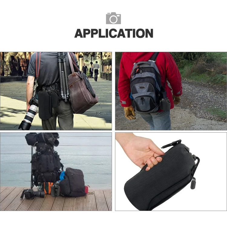 OEM ODM Waterproof Shockproof Portable 1680D Polyester DSLR Camera Lens Storage Case Lens Bag Pouch Bag