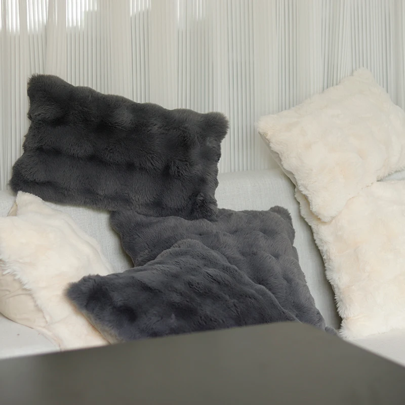 Innermor Fur Rex Rabbit Hair Decorative Cushions Sofa Bedroom Design luxury Soft warm Faux Fur Pillow Cover Throw Pillow Cover