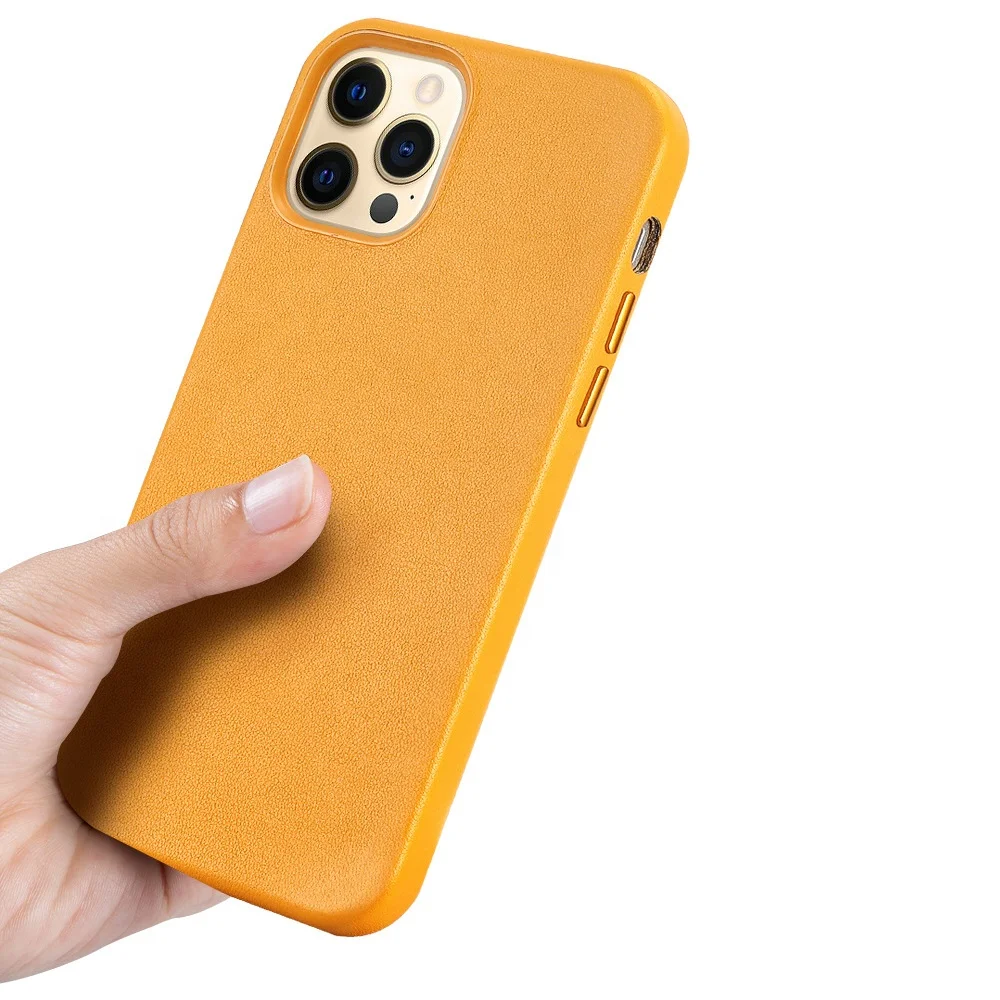 High Quality Genuine Leather Phone Case With Metal Buttons For iphone11 12 13PRO Max Real Leather Cell Business Phone Case cover