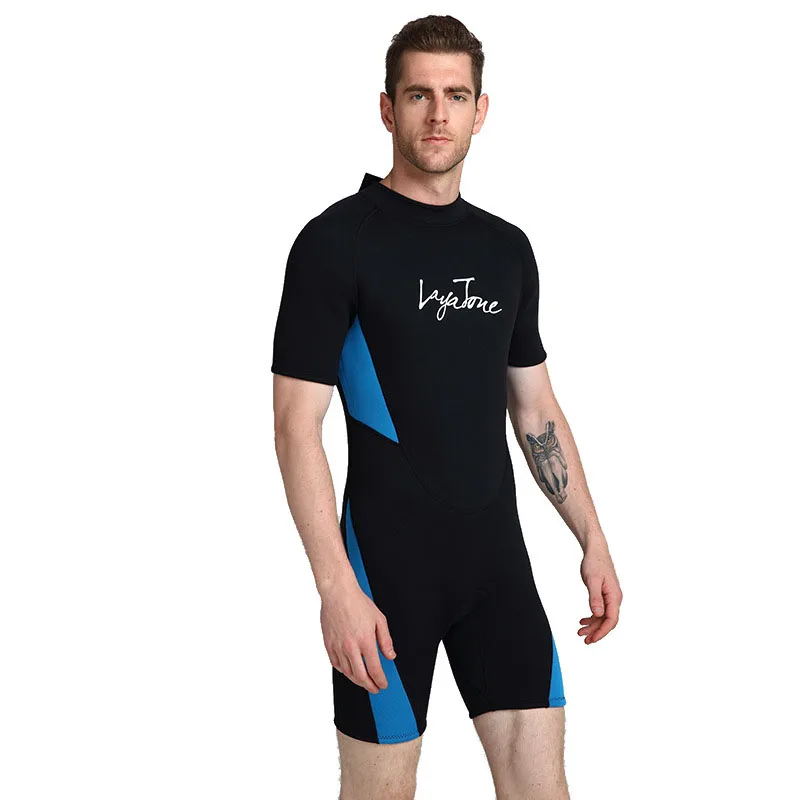 Custom 3mm Short Sleeve Smooth Skin Men Scuba Freediving Neoprene Shorty Wetsuit for Underwater Surfing Snorkeling Swimming