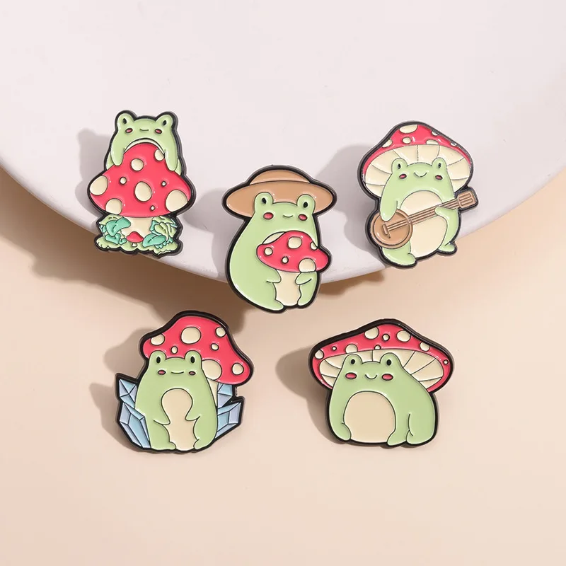 Hot Sale Frog Mushroom Animal Cartoon Enamel Nickel Plated Zinc Alloy Hat Pin Metal Crafts Lapel Pin For Gift