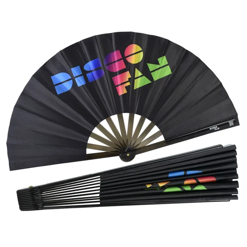 Rave Bamboo Holding Large Folding Fan with Bright Color Fabric Folding Fan for Festival